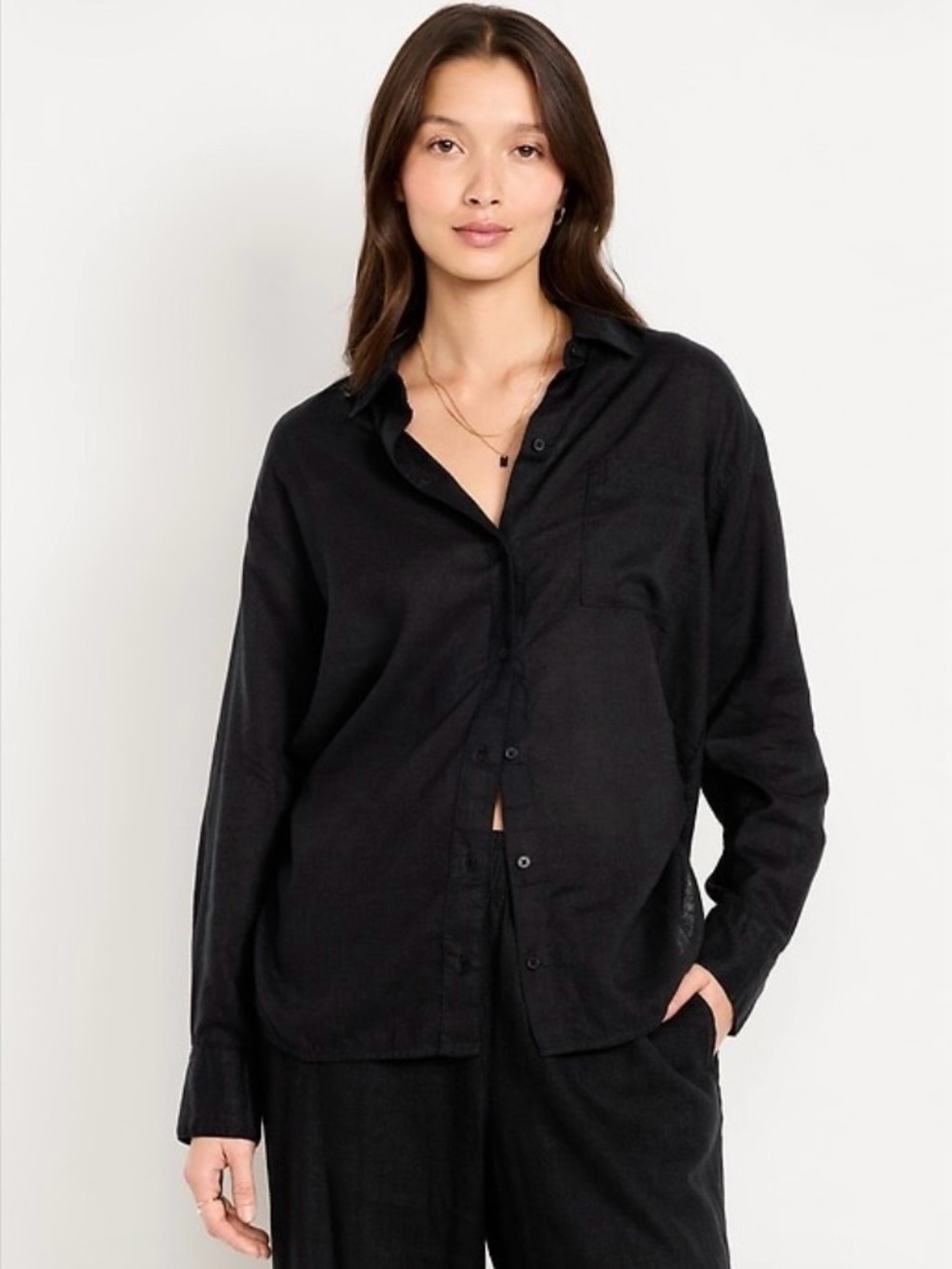 Old Navy Linen-Blend Boyfriend Shirt- Black